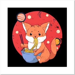 Kawaii Fox Eating Ramen Noodles Space Otaku Ramen Bowl Lover Posters and Art